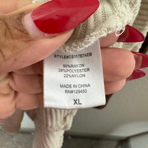 Earthbound Trading Co Hooded Knit Sweater Cream Brown Colorblock XL - Picture 5 of 9